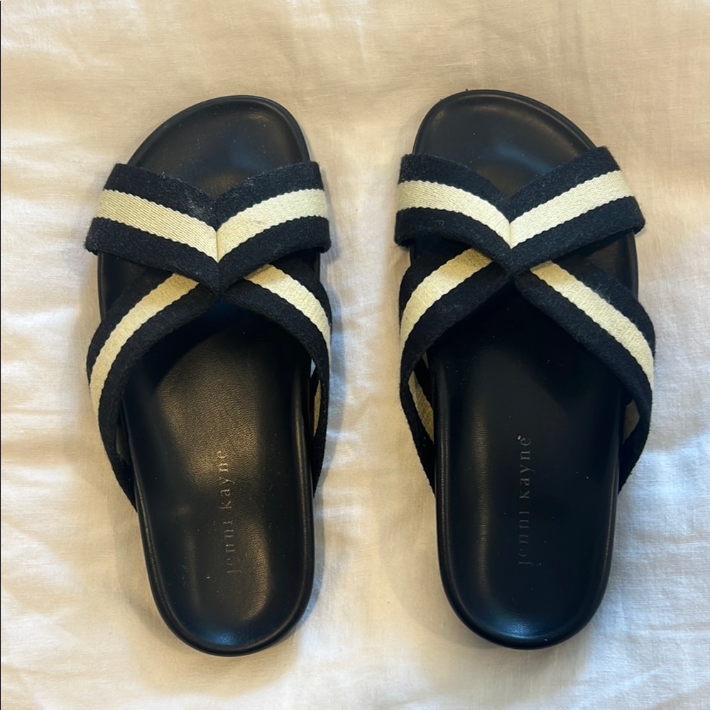 Jenni Kayne Cotton Crossover Sandals, Black Stripe, 37